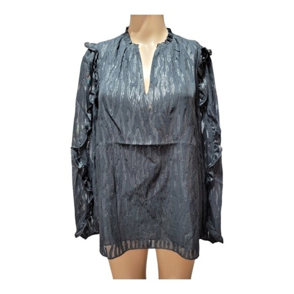 Lilly Pulitzer Womens Long Sleeve Top Metallic Clip Silk Blend Onyx Zebra M NWT